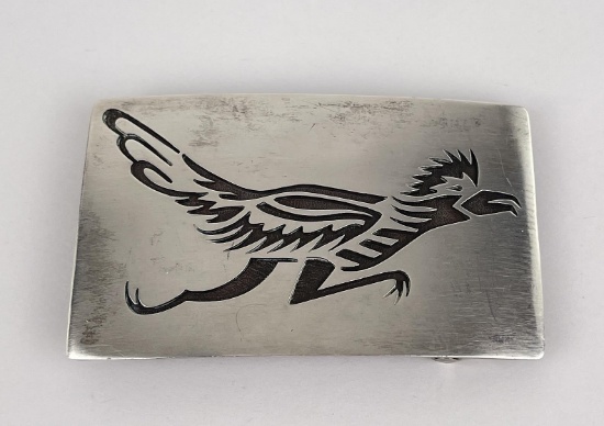 Navajo Sterling Silver Roadrunner Belt Buckle