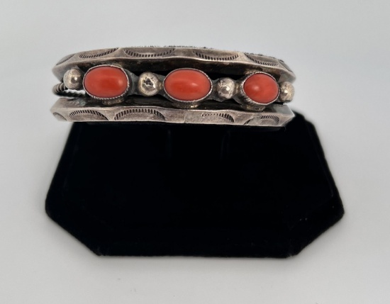 Navajo Sterling Silver Coral Bracelet