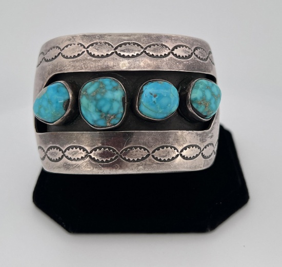 Massive Navajo Sterling Silver Turquoise Bracelet