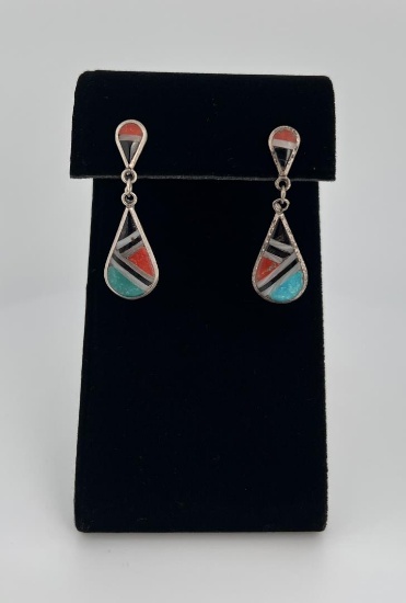 Zuni Inlaid Sterling Silver Earrings