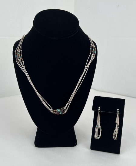 Navajo Liquid Sterling Silver Necklace Earrings