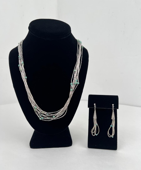 Navajo Liquid Sterling Silver Necklace Earrings