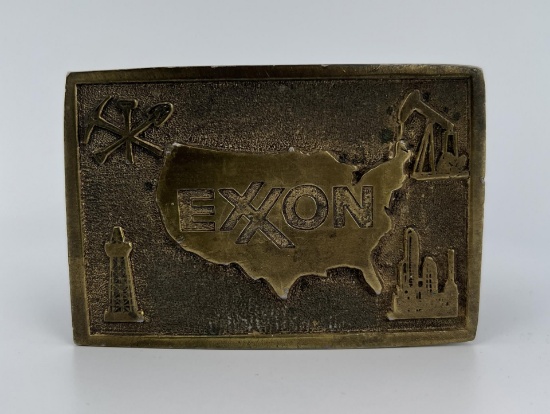 Exxon Gasoline Brass Belt Buckle