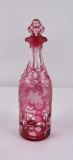 Antique Bohemian Cut to Clear Cranberry Decanter
