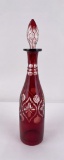 Antique Bohemian Cut to Clear Ruby Decanter