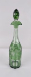 Antique Bohemian Cut to Clear Green Decanter