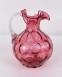 Antique Cranberry Coin Dot Glass Pitcher
