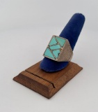 Zuni Inlaid Sterling Silver Turquoise Ring