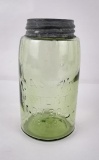 Antique Yellow Green Mason's Patent 1858 Jar