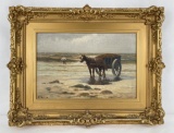 Seaweed Gathering Horse on Beach Oil Painting