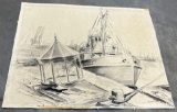 Albert Adams Harbor Watercolor Painting