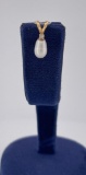 14k Diamond and Teardrop Pearl Pendant