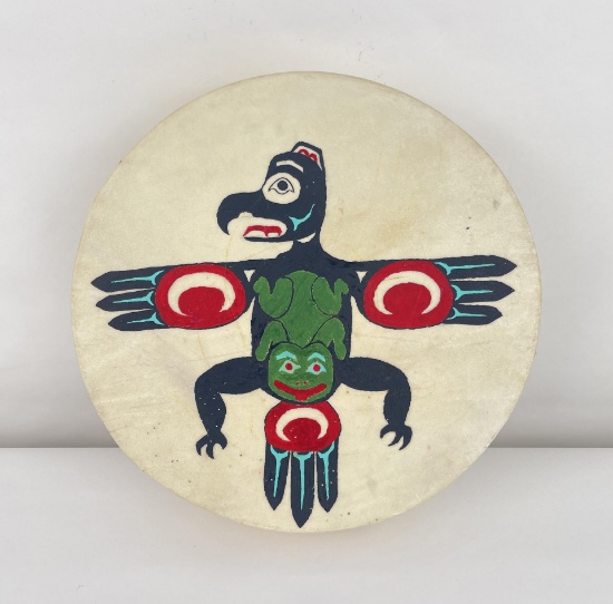 Haida Northwest Coast Painted Indian Drum