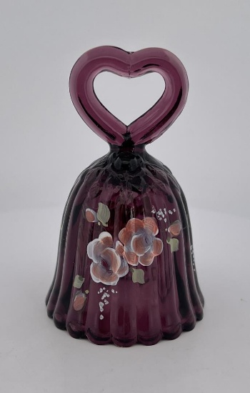 Fenton Glass Painted Purple Heart Bell