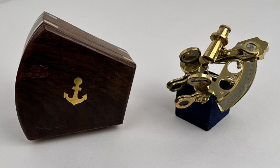 Brass Nautical Transit Sextant in Wood Case