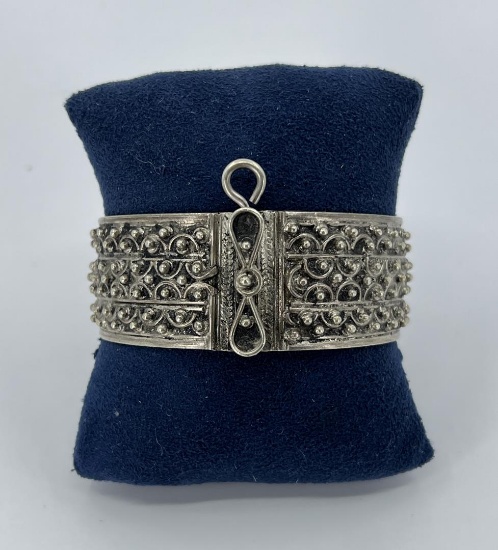 Yemenite Silver Tribal Cuff Bracelet