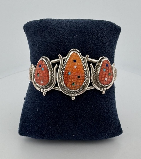 Beverly Etsate Zuni Sterling Spiny Oyster Bracelet