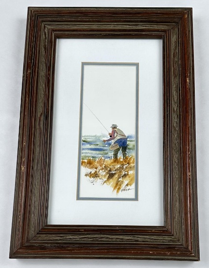 Loren Kovich Watercolor Painting Fly Fisherman