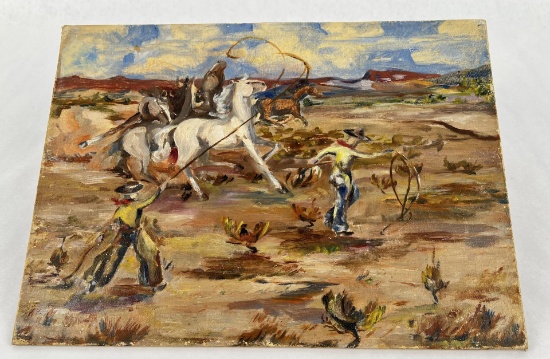 Impressionist Signed Cowboy Western Painting