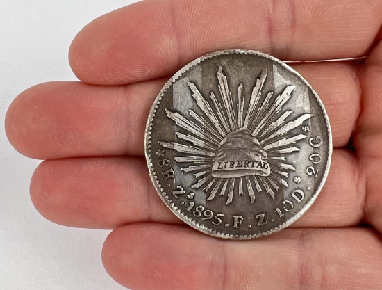 1895 Republic Of Mexico 8 Reales Silver Coin