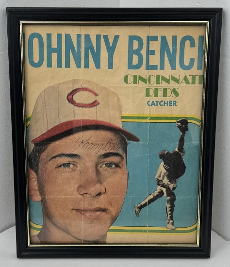 Johnny Bench Topps Baseball Poster Autographed