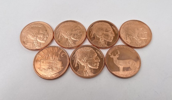 Group Of 1 Troy Ounce Copper Rounds
