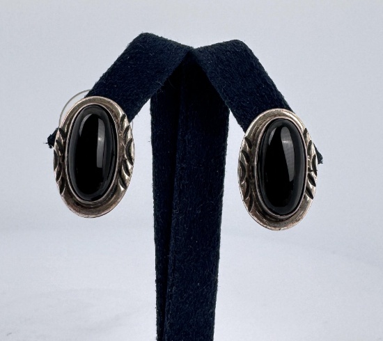 Navajo Sterling Silver Onyx Earrings