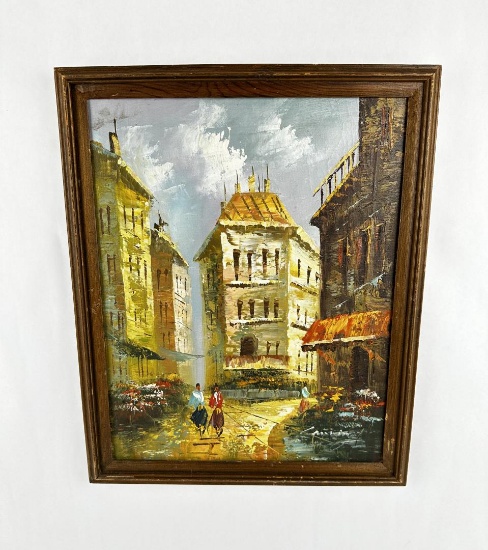 Mid Century European Street Oil Painting