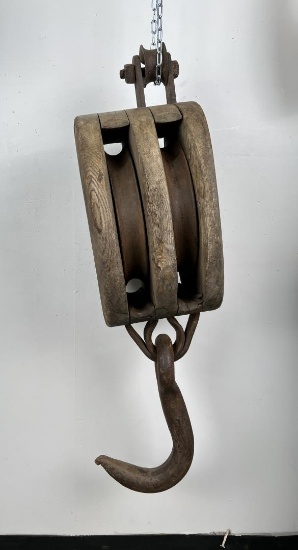 Huge Antique Montana Ranch Wood Barn Pulley