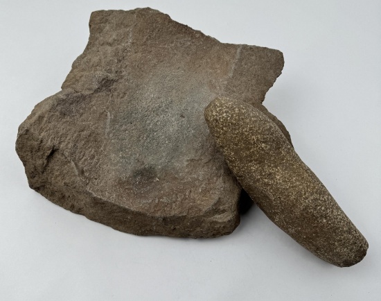 Ancient Native American Grind Stone And Pestle