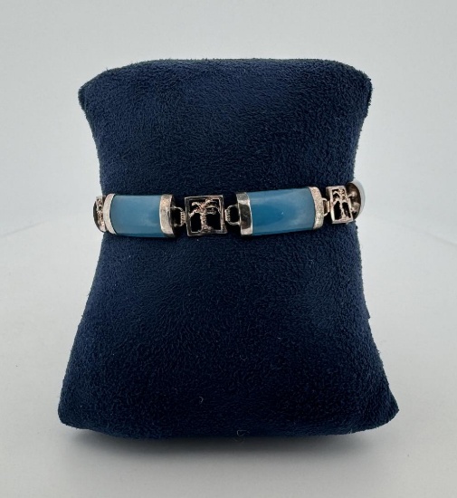 Chinese Sterling Silver Blue Jade Bracelet