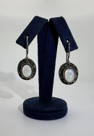 Sterling Silver Opal Marcasite Earrings