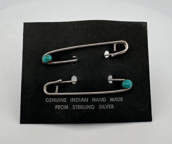 Navajo Sterling Silver Turquoise Bobby Pins