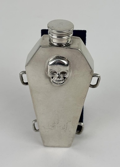 English Pewter Skull Coffin Flask