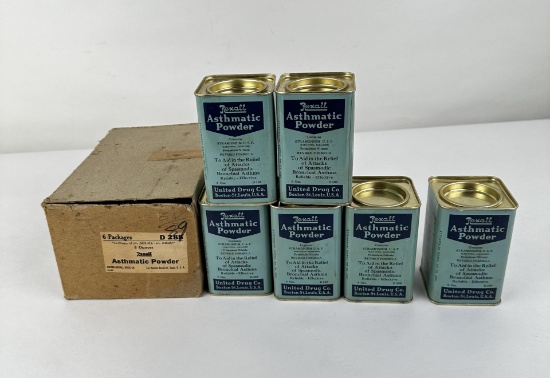 Full Case Of Rexall Asthmatic Powder Tins