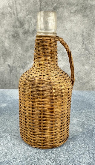 Antique Wicker Wrapped Demijohn Bottle