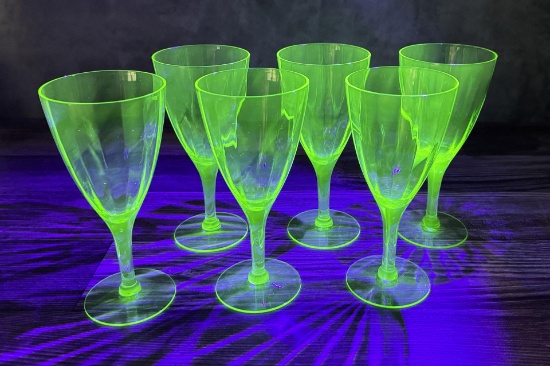 Depression Era Uranium Glass Wine Goblets