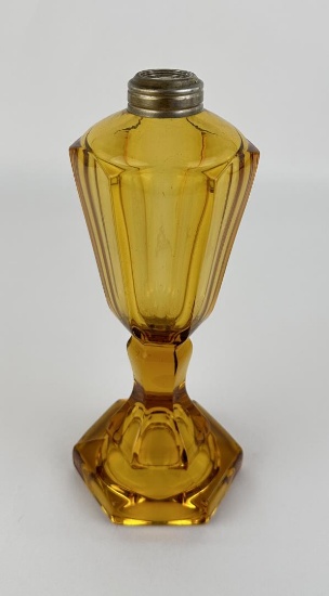 Antique Amber Glass Hexagon Pedestal Oil Lamp Base