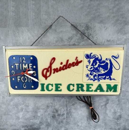 Snider's Ice Cream Lighted Clock Sign