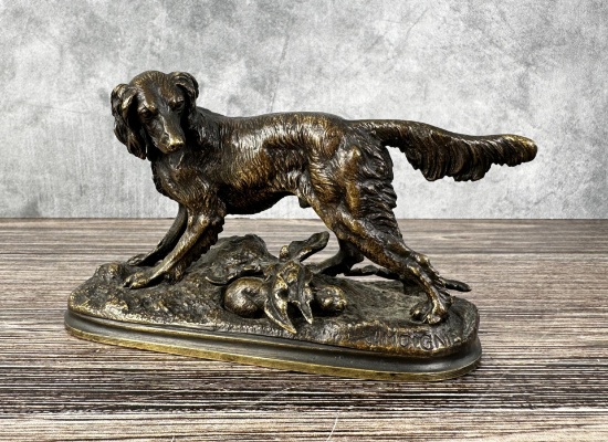Jules Moigniez Setter with Hare Dog Bronze