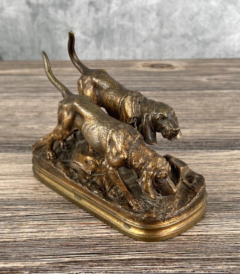 Alfred Dubucand Bloodhounds Dog Bronze