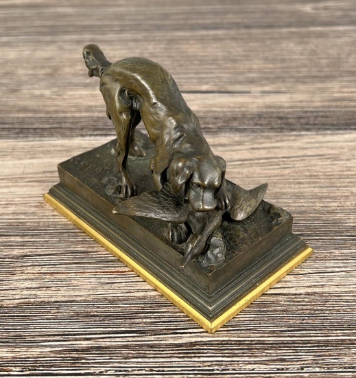 Antoine-Louis Barye Dog with Duck Bronze