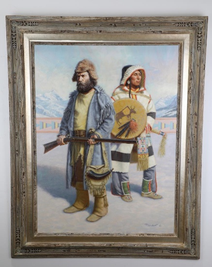 Tom Saubert Montana Indian Oil on Board Painting