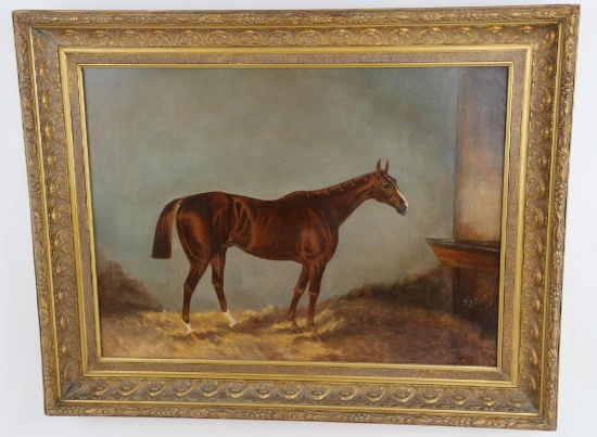 Thomas J Scott Racehorse Oil on Canvas Painting