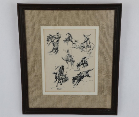 Edward Borein Pen and Ink Rodeo Cowboy Drawing