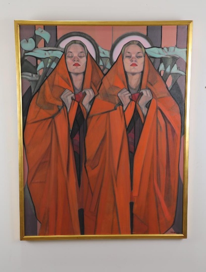Janet McKenzie Twins Oil on Canvas Painting