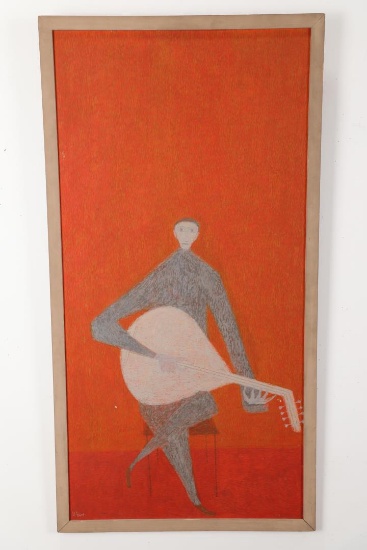 Margo Hoff Lute Player Oil on Board Painting