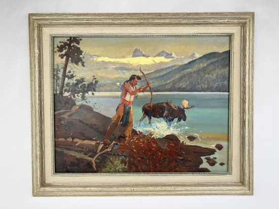 Sheryl Bodily Moose Hunt Oil on Board Painting