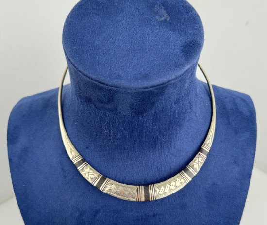Tuareg African Silver Ebony Collar Necklace