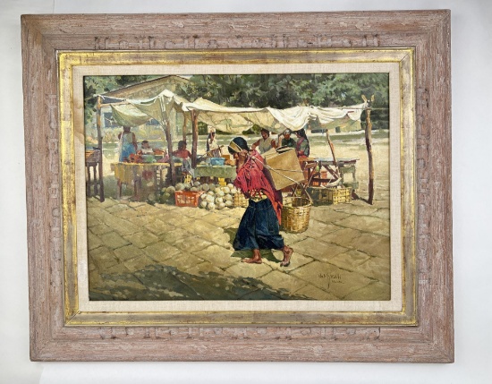Newman Myrah Oil on Canvas Market Painting
